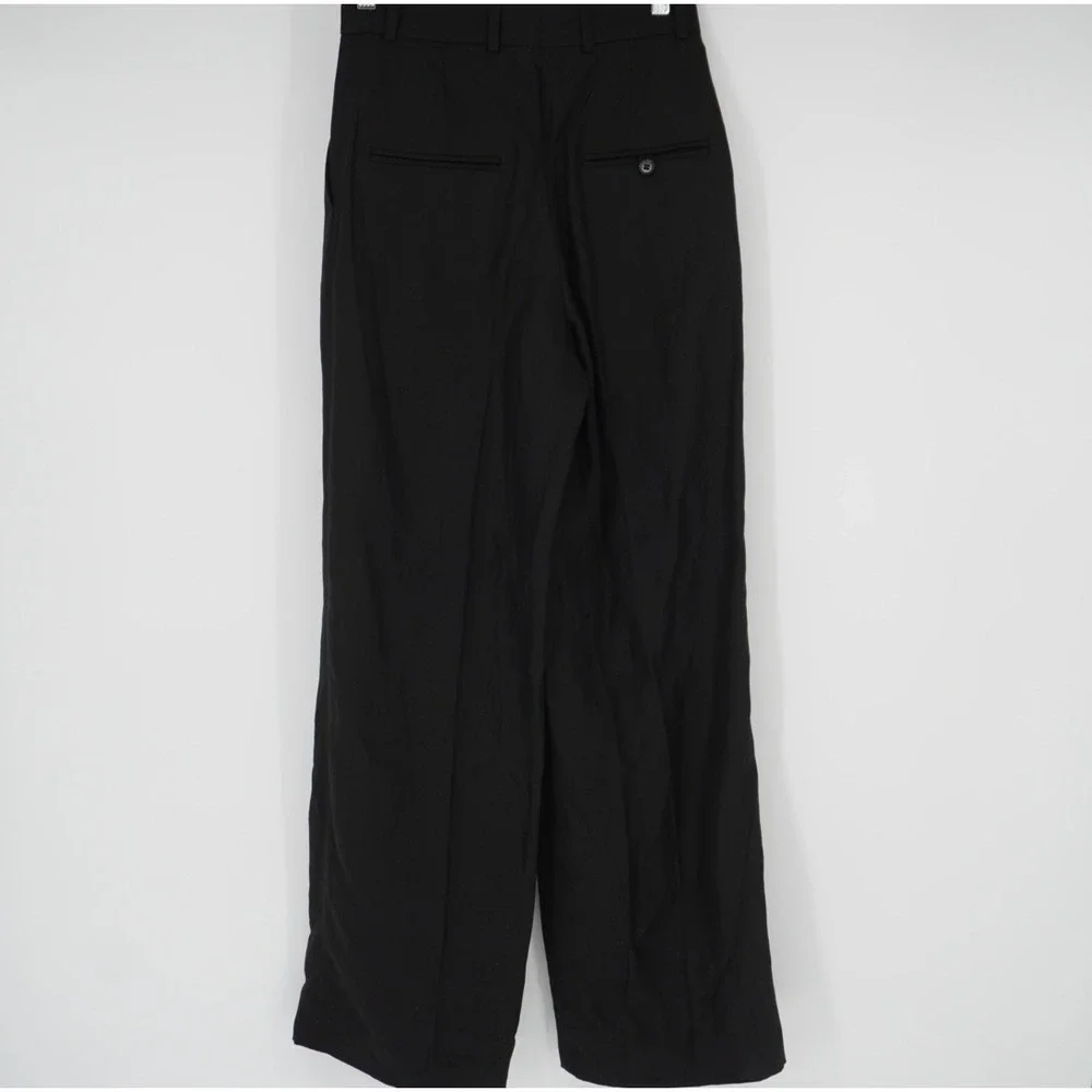 COS Black Wide‎ Leg Trousers Lyocell Linen Blend High Waisted Pants Size 2